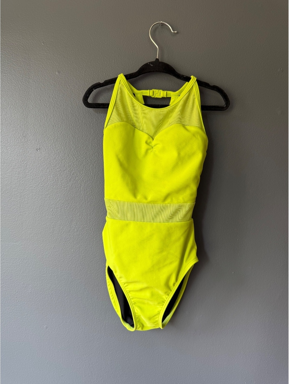 Oh la la Dancewear Bright Yellow Leotard with Mesh Accents and Back Strap